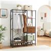 [en.casa] Stand Porta Abiti Armadio Aperto con Barra Appendiabiti Ripiani e Cassetti Organizzatore Guardaroba per Cabina Armadio 180x120x40 cm Nero/Effetto Noce