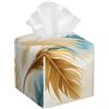 Mexpekil Copertura quadrata per fazzoletti, in pelle, con stampa a forma di piume, per tavolo, bagno, auto, ufficio, 13,2 x 13,2 x 13,2 cm
