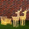 BAKAJI Slitta e Renne Natalizie 3D Luminose 240 Luci LED Bianco Caldo Carro di Natale per Esterno Da Giardino a batterie 7 Effetti Luminosi Altezza Renne 68 cm Slitta 35 cm