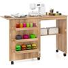 COSTWAY Tavolo da Cucito Pieghevole, Mobile per Macchina da Cucire con Ripiano Portaoggetti, 3 Scomparti Nascosti e Ruote Bloccabili, Mobile Multiuso per Piccoli Spazi (Legno, 118,5 x 40 x 79,5 cm)