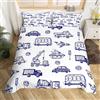 Homemissing Set di biancheria da letto con escavatore, Homemissing, copripiumino con escavatore per bambini, ragazzi, ragazze, trattore agricolo a fumetti, copripiumino con disegno di aeroplano, blu, bianco