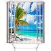 OCEUMACO Design Mare Blu Tenda Doccia Antimuffa Stampa 3D Spiaggia Finestra Onda Verde Acqua Tende Vasca da Bagno in Tessuto Poliestere Impermeabile Foglie Palme 180x180 cm Lavabile Lavatrice