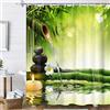 OCEUMACO Tenda Doccia Antimuffa Zen Tenda per Doccia Grande in Tessuto Poliestere 3D Bamboo Fiori Angolare Impermeabile 180x200 cm Tenda Vasca da Bagno Lavabile - Verde