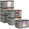 unycos - 6 Pezzi | Scatole per Vestiti 90L, Tessuto con Finestra Trasparente 60x43x35cm, Scatole/Borsa Pieghevoli, Organizzatore Sotto il Letto per Piumini, Asciugamani, Cuscini (Grigio/Marrone)