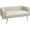 IlGruppone Divano Due Posti in Velluto Gambe in Acciaio Color Oro Divanetto 2 Persone 126x49x57 Cm Design Moderno Soggiorno Panca Pie di Letto - Beige