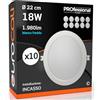 Eurocali Faretti LED da incasso 18W rotondi cornice bianca Luce Bianco Freddo Downlight Ø 220.8x28mm con Incasso Ø 163 mm - Pacco da 10