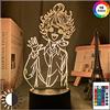 KJsdaADSA 3D Night Lamp Anime The Promised Neverland Emma Figure pour Enfants Enfant Chambre Décor Veilleuse Manga Cadeau LED Veilleuse 16 Couleur À Distance Base Noire