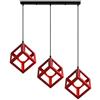 iDEGU 3 Luci Lampadario a sospensione moderno a Forma di Cubo Stile Geometrico E27 Lampada da Soffitto Vintage in Metallo per camera, soggiorno, sala da pranzo - 16cm (Rosso, 50CM Base)