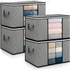 unycos - 4 Pezzi | Scatole per Vestiti 90L, Tessuto con Finestra Trasparente 60x43x35cm, Scatole/Borsa Pieghevoli, Organizzatore Sotto il Letto per Piumini, Asciugamani, Cuscini (Grigio/Nero)