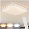 TEKHOME Plafoniera LED da Soffitto 48W Dimmerabile, Forma Quadrata, 3 Colori Selezionabili 3000K-4000K-6500K, Protezione Sovratensione, per Camera Soggiorno Cucina, Bianca C29