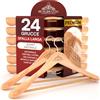 Eurocali 12 Grucce Appendiabiti a Spalla Larga in Legno Naturale per Abiti Vestiti Giacche Camicie - Gancio Girevole 360° e Barra Porta Pantaloni RealGruccia - Finitura Lucida e Profilo Smussato - 24x45cm