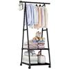 VR VETRINEINRETE Vetrineinrete® Stand Appendiabiti in metallo per abiti con ruote 2 ripiani espositore guardaroba 160X55X42 cm (Nero)