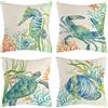 Vgzsyomqib Oceano Blu Verde Federe Cuscini Quadrati 45x45 Tema Animali Mare Fodere Cuscini Estivi Lino Federa Cuscino da Esterno Set 4 Pesci Corallo Copricuscini per Divano Arredo Salotto