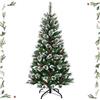 GYMAX Albero di Natale Artificiale 150 cm, 221 Rami Realistici in PVC, 34 Mazzi di Bacche, 118 Aghi di Pino, Base in Metallo, Divisibile per Montaggio e Trasporto, Ideale per Casa/Negozio/Ufficio