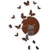 FLEXISTYLE Grande orologio da parete moderno a forma di farfalla, rotondo, 30 cm, 15 farfalle, soggiorno, camera da letto, cameretta dei bambini, prodotto nell'UE (marrone)