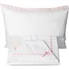 Ruoccohome Lenzuolino Culla Lettino Neonato Set 3Pz. da Ricamare tela Aida Regalo Bimbi Coordinato Completo 100% Puro Cotone Rosa | Made in Italy