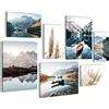 Novart Quadros - Completamente Pronto Da Appendere - Immagini - Lago Di Montagne Blu - 7 Pezzi Set Moderni - N003671a