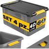 Monzana® 4x Contenitore con Coperchio 40L BPA Free Chiusura a Scatto Scatole Impilabili Scatola Organizer Cantina Garage Contenitori Plastica Box
