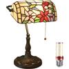 Uziqueif Lampada da Tavolo in Stile Tiffany,Lampada da Scrivania Vintage Banchieri in Vetro Macchiato con interruttore a catena e lampadine, per Soggiorno Camera da letto Ufficio Comodino,Hummingbird