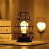Tuzsocr Luce notturna retrò in ferro,Lampada da tavolo a gabbia in metallo,Lampada da comodino alimentata a batterie,Lampada da tavolo senza fili con LED stile lampadina Edison,per soggiorno/camera