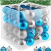 tectake® Set 64pz Palline di Natale 6cm, Set 64 Decorazioni Natalizie Albero di Natale, Palline Albero di Natale Plastica Infrangibile per Casa, Addobbi Natalizi, Cordino Argento - Argento e Azzurro