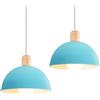 iDEGU 2 Pezzi Lampade a Sospensione Retrò 20CM LED Lampada a Soffitto in Legna Metallo Moderna Lampadario Stile Scandinavo a Semicerchio Plafoniera per Soggiorno Sala da Pranzo Camera da Letto (Blu)