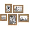 PHOTOLINI Cornici in legno in look rovere, set di 5 cornici per foto in vero legno rustico, con vetro, 10x10 a 15x20 cm, da tavolo o da parete, accessori extra - aspetto legno naturale di deriva