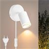 TZSMUM GU10 Applique da Parete Moderna Interno Lampada a Muro con Presa Interruttore Lampada da Parete Regolabili 350° con Cavo per Camera da Letto Sala Lettura Scrivania (Bianco,1 Pezzi)