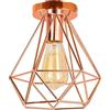 iDEGU Lampada da Soffitto Vintage Ø 200 mm Plafoniera in Metallo a Forma di Diamante Stile Retrò E27 Lampadario per camera bar ristorante cucina (oro rosa)