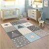 Paco Home Tappeto Per Bambini Colori Pastello Quadri Punti Cuori Stelle Bianco Grigio Blu, Dimensione:120x170 cm