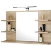 FreshYou Specchio da bagno con 5 ripiani, sospeso, specchio per corridoio, camera da letto, bagno, Sonoma Oak 80X50 cm LAMPADA LED