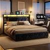 BRILVERDE Letto Imbottito 140x200 cm con Contenitore Idraulico, Letto Matrimoniale a LED con USB, Funzionale con testiera, Struttura Letto con Rete a doghe, Velluto (Grigio, 140 x 200 cm)