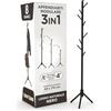 Eurocali Appendiabiti Attaccapanni in Legno Naturale Colore Nero con 8 Ganci e Struttura Modulare 2 Altezze - per Cappotti Giacche Cappelli e Borse - Portabiti Ingresso e Ufficio - 174/124x43cm