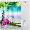 OCEUMACO Tenda Doccia Antimuffa Zen Tenda per Doccia in Tessuto Poliestere 3D Bamboo Fiori Angolare Impermeabile 180x180 cm Tenda Vasca da Bagno Lavabile - Verde Grigio