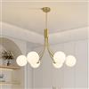 KCO Lighting Lampadario Sputnik Moderno 6 luci,Lampadario Oro Con Sfere Bianche per Sala da Pranzo, Isola Cucina, Soggiorno,Camera da Letto
