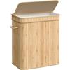SONGMICS Cesto portabiancheria con coperchio, 100 l, in bambù, rimovibile e lavabile in lavatrice, con manici, per lavanderia, camera da letto, bagno, colore: naturale LCB063N01