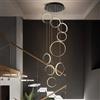 HYQJUNE Moderna Anello Lampada A Sospensione LED Dimmerabile Geometria Scale Lampadario Da Soggiorno Nero Luci Pendenti Sala Da Pranzo Alberghi Ingresso Lampada Regolabile In Altezza Plafoniera(9-Ring)