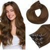 HOTBANANA Extension di capelli umani con clip, castano ramato chiaro con clip, capelli umani veri, lisci, morbidi, a doppia trama della pelle, 45,7 cm, 120 g, 7 pezzi
