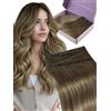 Fshine Extension Capelli Veri Tessitura Extension Capelli Farfalla 40 cm Castano Riflessi Biondo Dorato Double Weft PU OVO Micro Beads Volume 3 8 22