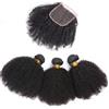 Aiokrtse Capelli Vergini Peruviani Afro Crespi Ricci Ricci Fasci Di Capelli Umani Tessuto Estensioni Dei Capelli Umani Al 100% 10 12 14 Con 8Chiusura In Pizzo 4x4 Fatta A Macchina Parte Centrale…