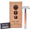 Parker Safety Razor Parker, rasoio di sicurezza a doppio bordo aperto a farfalla, 29 l, oro rosa, manico lungo per uomo e donna, 5 lame di rasoio Parker Premium Platinum a doppio bordo incluse