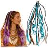 HKNLMM Extension Coda di Cavallo Dread Elastica 22 Pollici, Extension Dreadlock Boho con Perle Artigianali, Installazione Rapida per Festival, Viaggio & Giorno Giorno(Cyan)