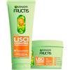 Garnier Fructis Lisci Cheratina Kit Shampoo 200ml + Maschera 370ml Trattamento Lisciante Formula Vegana con Cheratina Vegetale e Olio di Argan per Capelli Spenti e Secchi - Set da 2