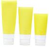 Ulalaza Set di bottiglie da viaggio in silicone da 3 pezzi 38 ml 60 ml 80 ml Contenitori da viaggio comprimibili a tenuta stagna riutilizzabili per lozione shampoo liquido