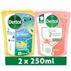Dettol Pack No Touch Recharges Sapone Liquido - Acqua di Rosa & Burro di Karité + Limone - 2 x 250 ml