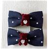 Keninll 2 fermagli per capelli in tessuto, a pois, con fiocco a forma di orso, graziosi fermagli per capelli, accessorio per capelli blu navy