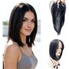 EREE HAIR Topper per capelli lisci da 35 cm con frangia per donna, clip in pizzo svizzero fatto a mano 9x12 cm con frangia Topper dall'aspetto naturale per capelli diradati Marrone Nero