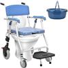 VFDZ Sedia Comoda WC per Anziani, Sedia Doccia Disabili con Ruote, Multifunzione Sedia a Rotelle Doccia Pieghevole con Braccioli, Carrozzina Doccia per Disabili e Anziani con WC (Blu)