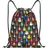 Oudrspo Borse con coulisse da uomo Chitarre colorate Tema musicale Zaino per laptop da palestra Borsa da donna media da 16,5 pollici Borsa a tracolla per yoga Borse da viaggio Cinch Zaino casual Borsa con cou