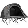 GYMAX Lettino Pieghevole da Campeggio, Brandina Carico di 113/160 kg, Tenda a Doppio Strato, Coppia Finestra, Copertura Antipioggia, Cuscino Gonfiabile, Portatile (2 Posti, Grigio)
